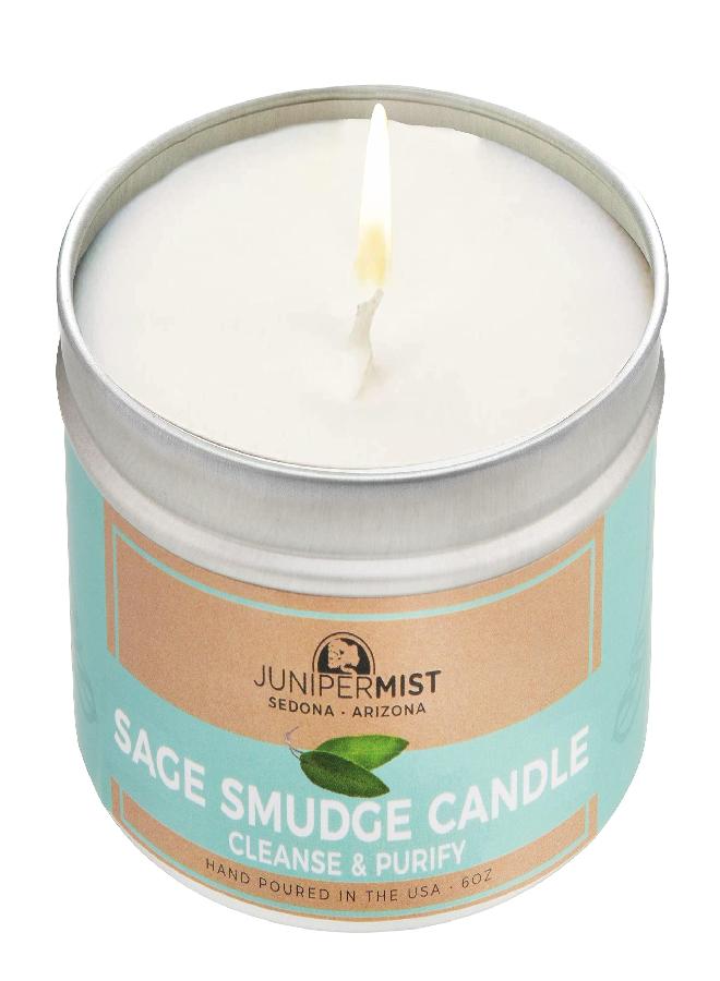 JUNIPERMIST Sage Smudge Candle for Energy Cleansing, Meditation, Protection + Smokeless Alternative to Sage Smudge Sticks, Incense, Bundles + Handmade in Sedona with Soy Wax, Pure Essential Oils and Sage Leaf - Image 2